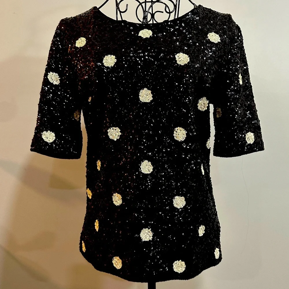 J. Crew black And White Polka Dot Sequin Top. size Small. Excellent Cond…